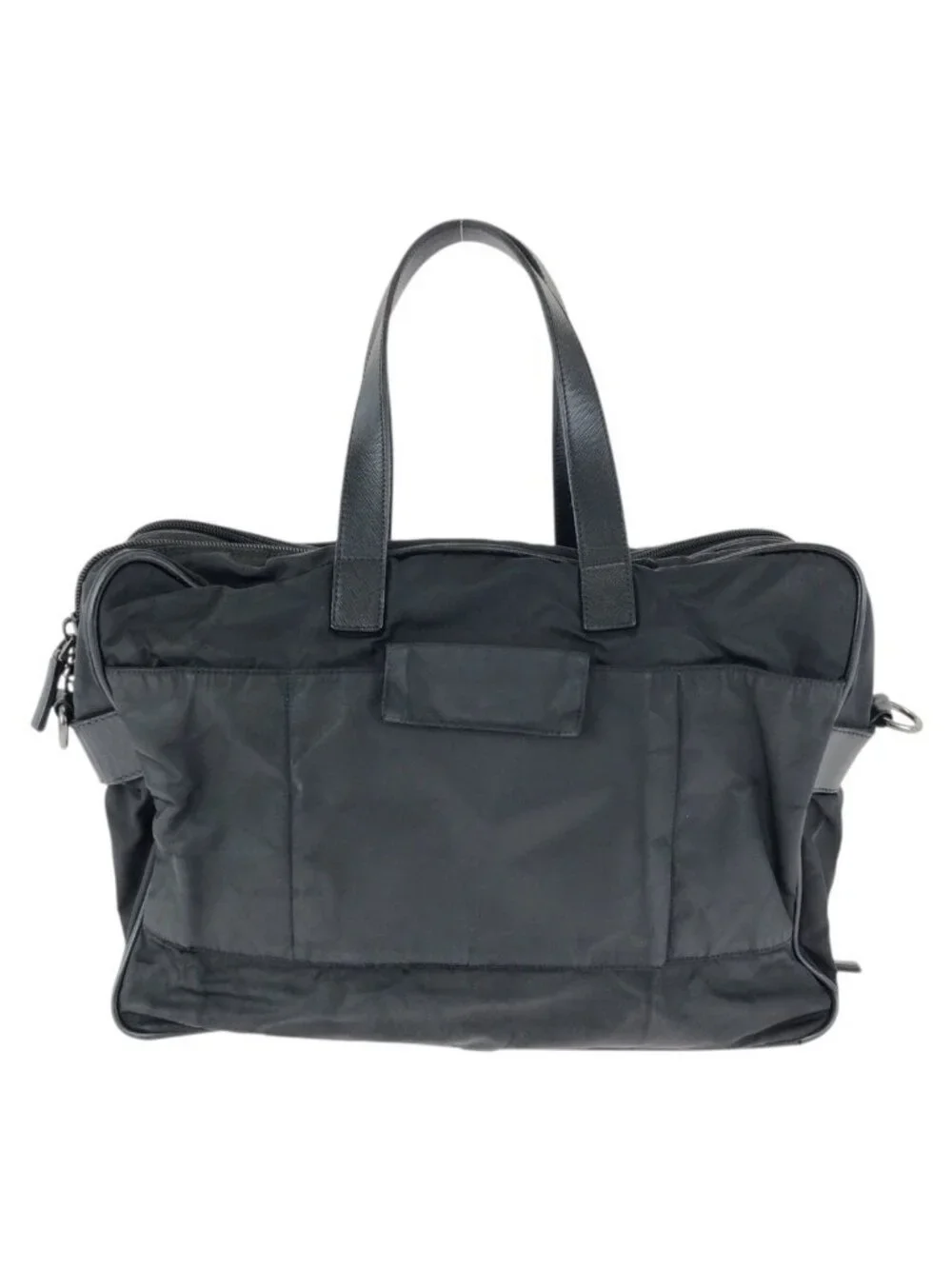 Prada Tessuto Saffiano Black Silver Nylon Leather Business Briefcase